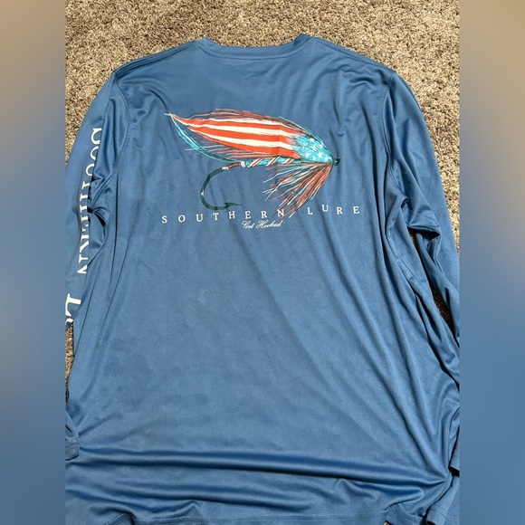 Southern Lure T-Shirt Mens XL Blue Long Sleeve UV50 red white blue fishing hook - Picture 2 of 7